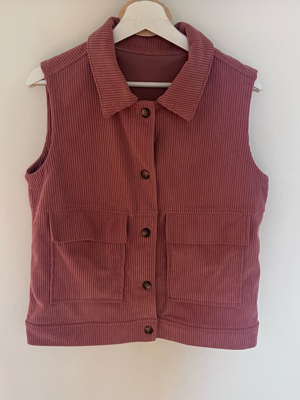 Women's Sleeveless Corduroy Button Vest - Dusty Rose